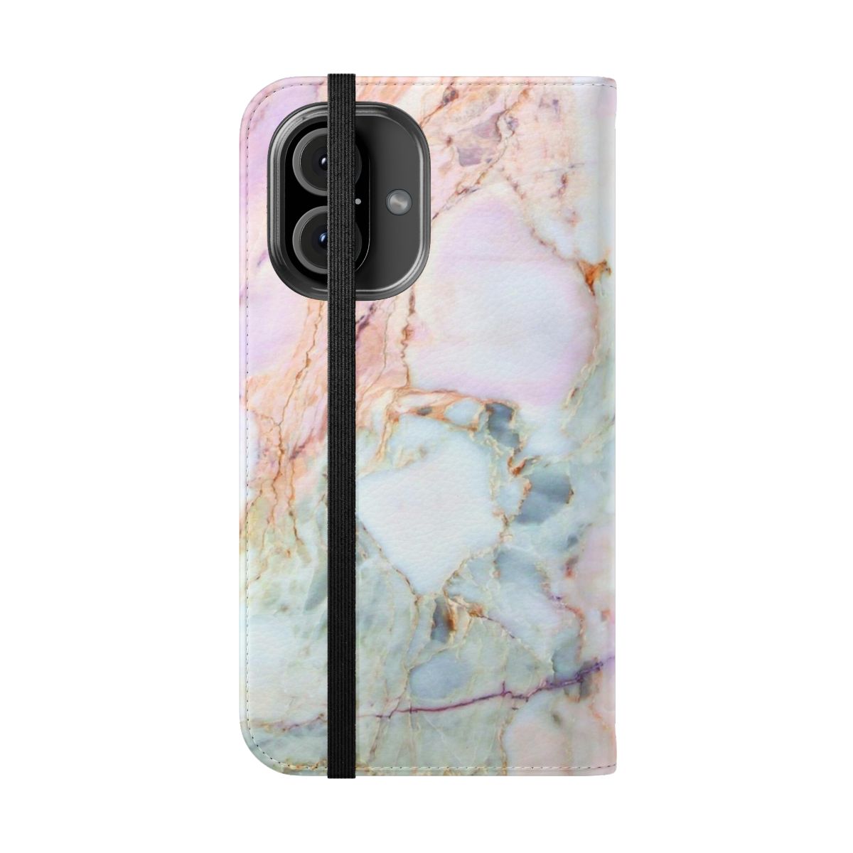 Pink marble texture phone case with flip cover design - Folded Front