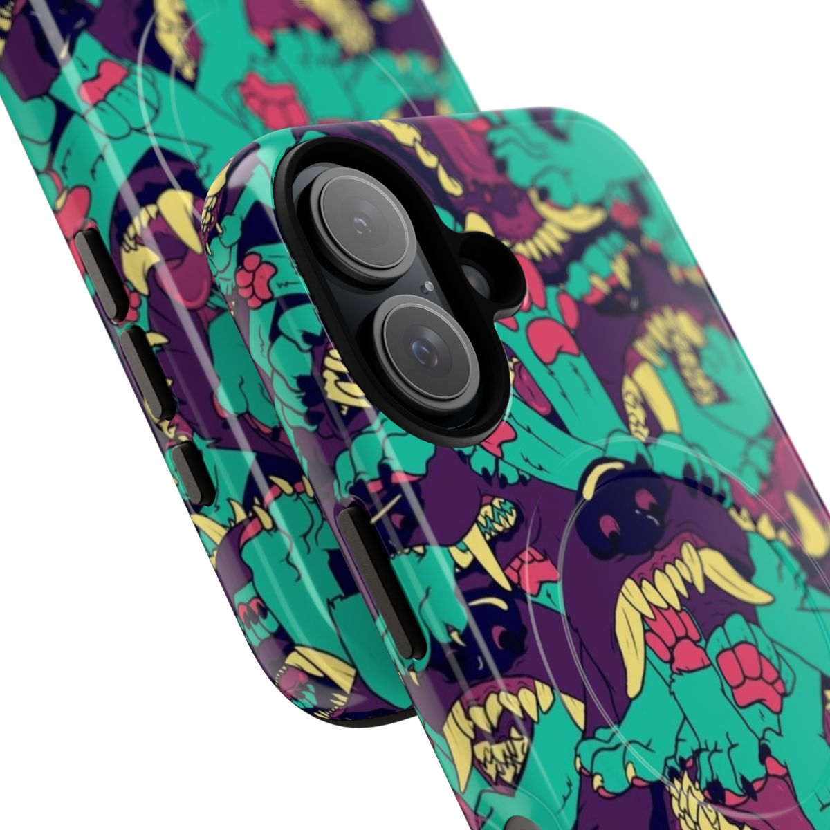 A furry, paws in maws pattern phone case with magnetic and tough protection. - Detail