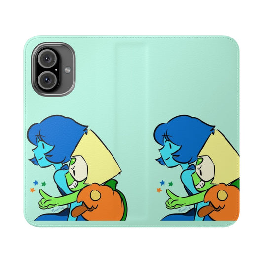 Colorful flip phone case with Steven Universe characters Lapis and Peridot