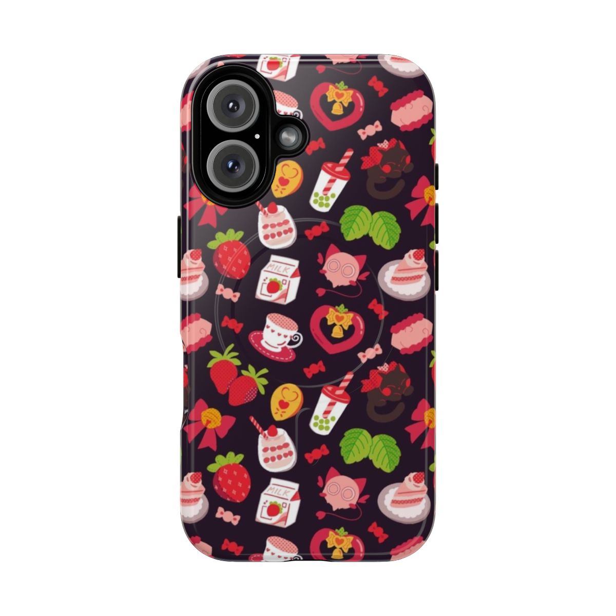 Strawberry-themed Tokyo Mew Mew inspired phone case with magnetic closure and tough design.