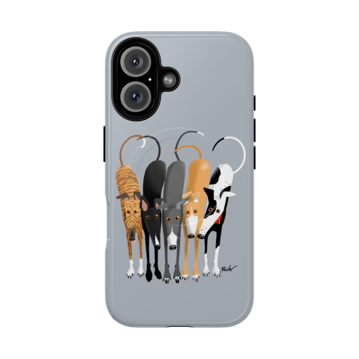 Tough magnetic phone case featuring a greyhound, whippet, or sighthound breed