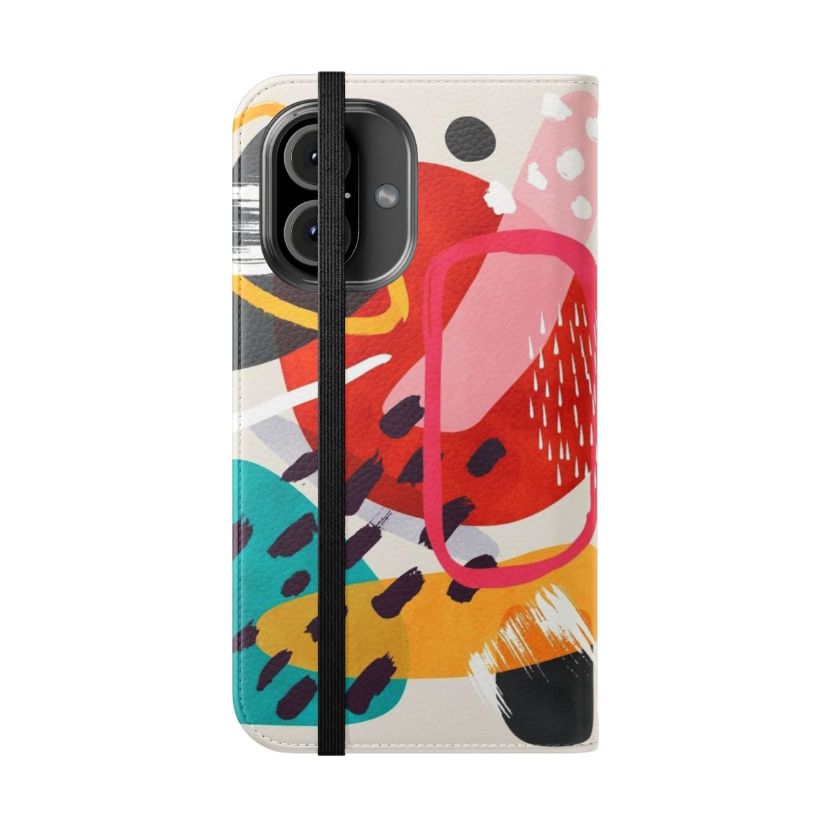 Abstract minimalist flip phone case with colorful brush strokes and overlapping shapes - Folded Front