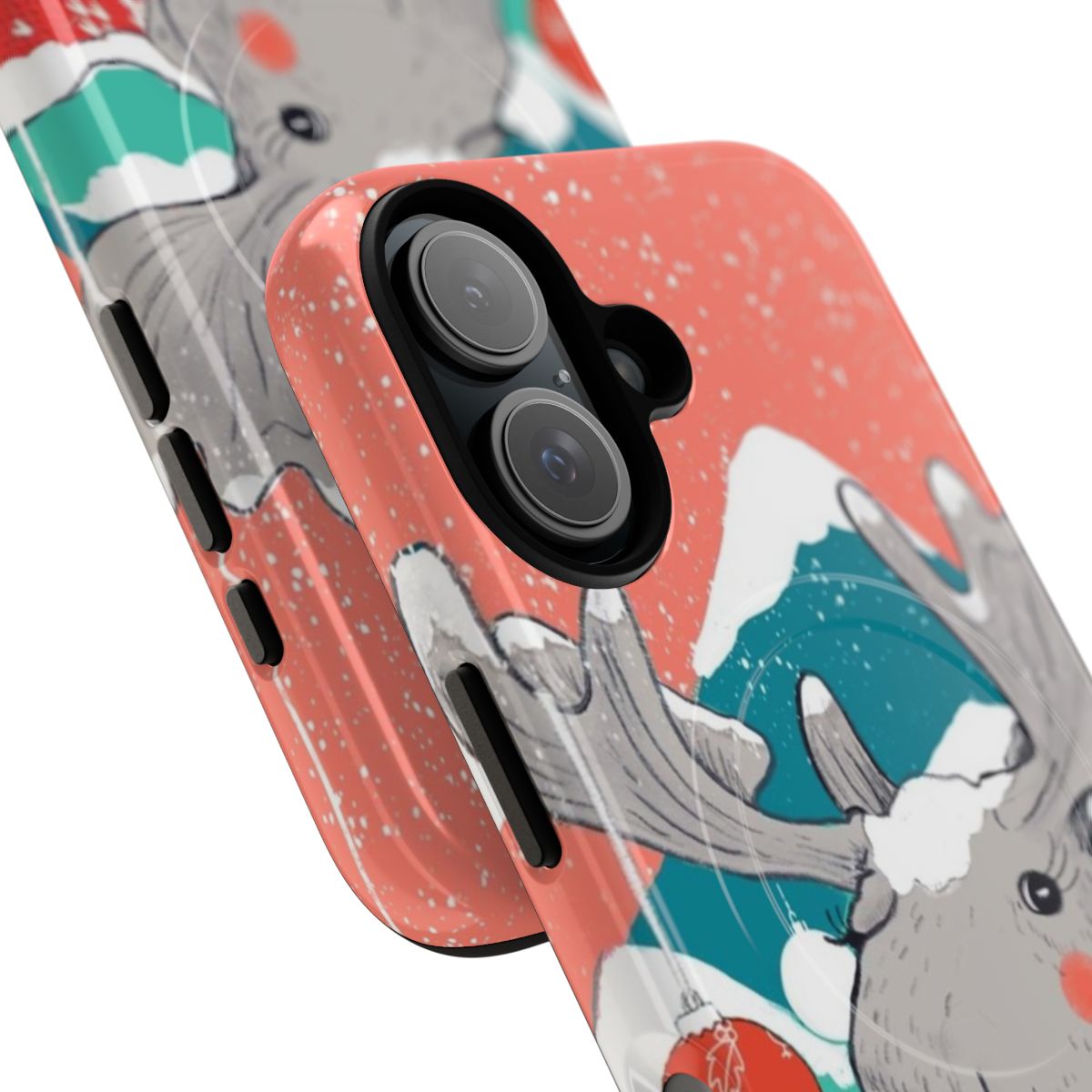 Winter moose phone case with a whimsical, festive design - Detail