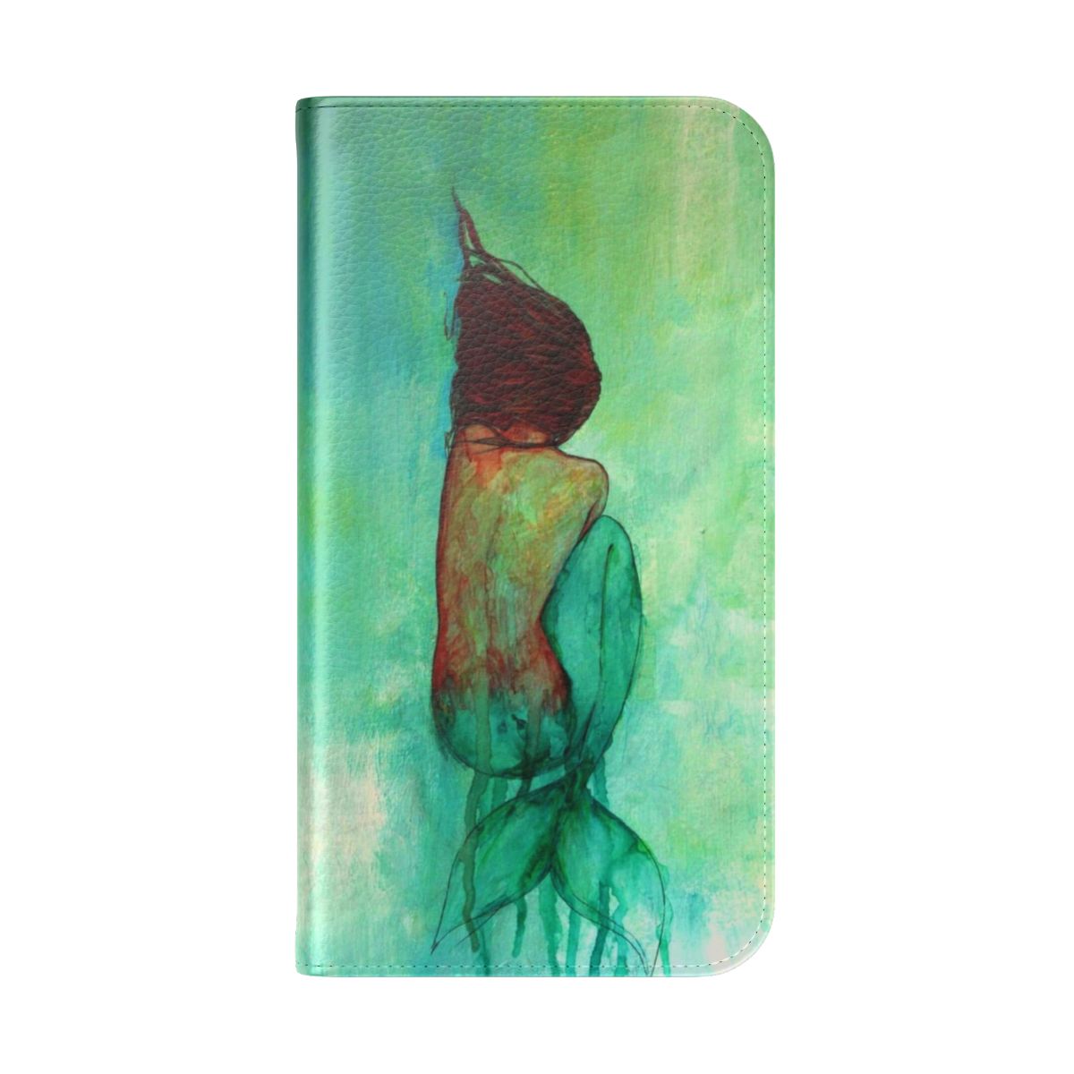 Watercolor mermaid design on a flip cover phone case - Folded Back