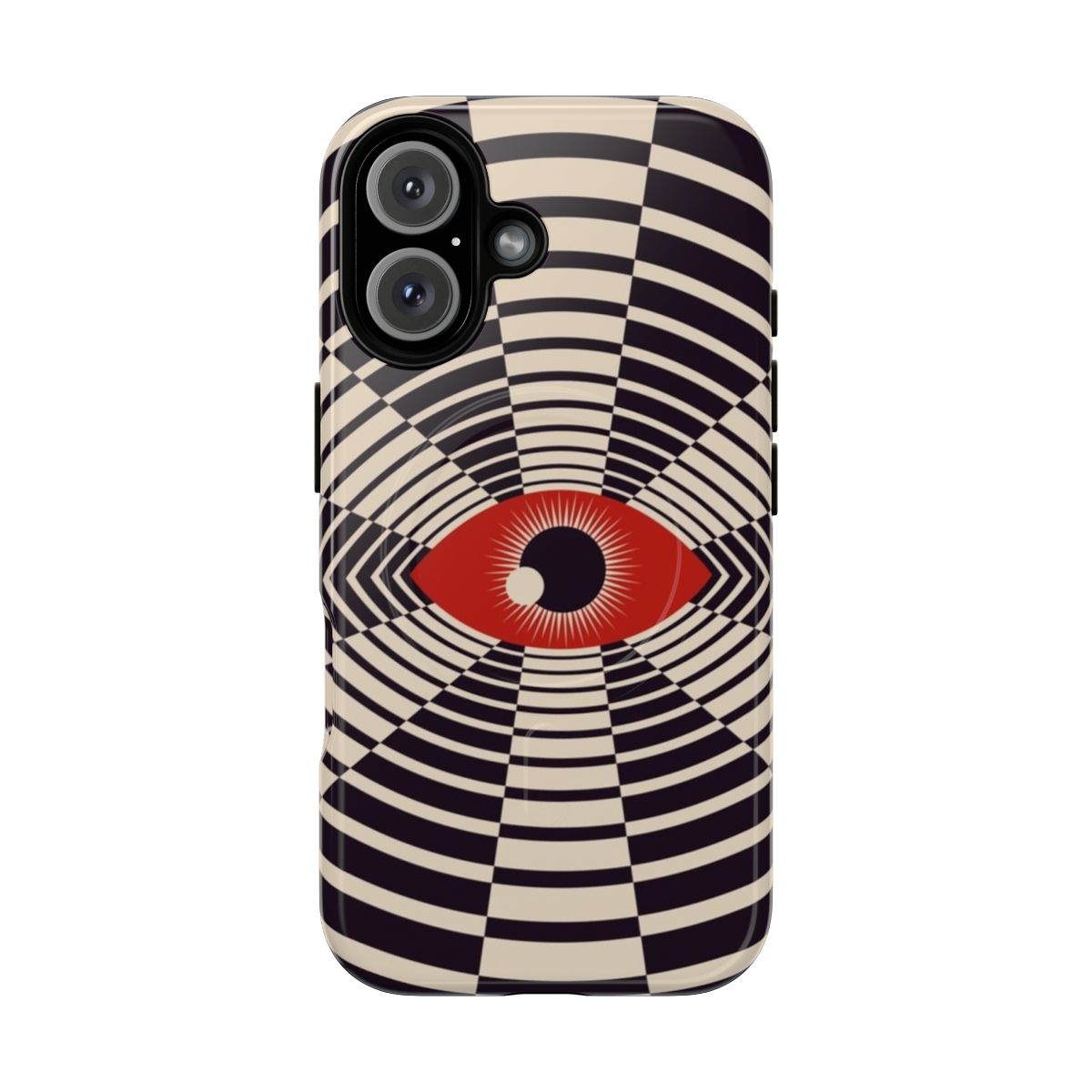 Psychedelic phone case with a bold, minimalist eyeball graphic design