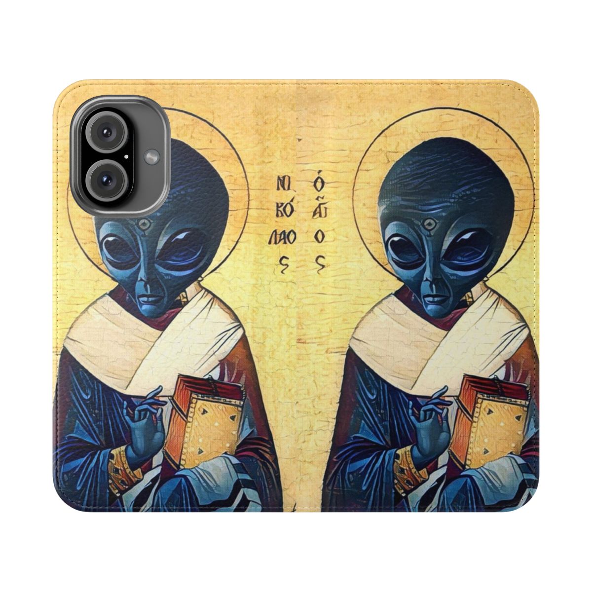 Cosmic alien flip cover phone case with vintage sci-fi design