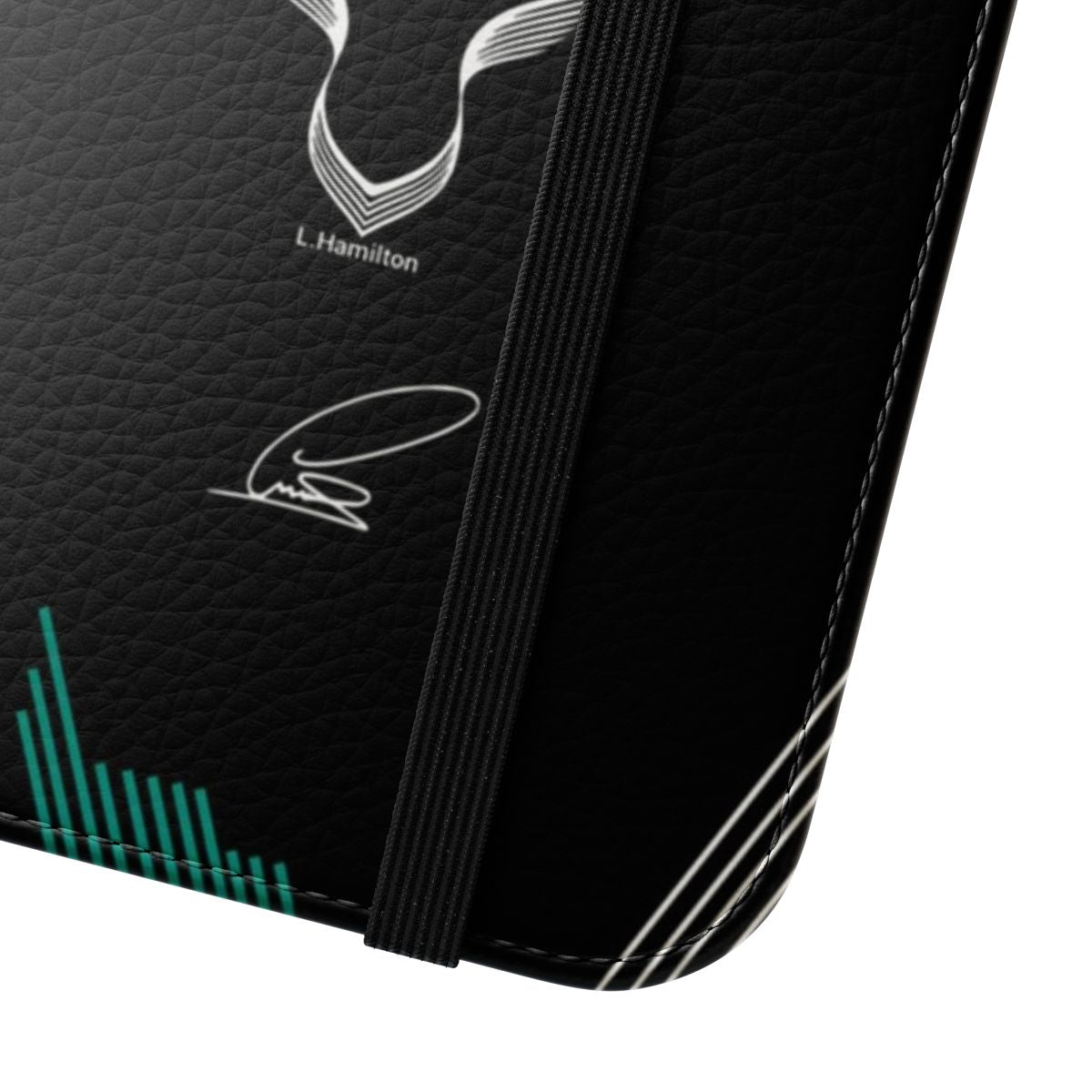 High-Performance Mercedes AMG Inspired Flip Cover Phone Case with Lewis Hamilton's LH44 Logo - Close Up