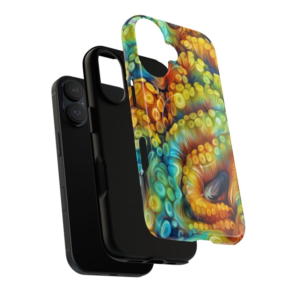 Vibrant and colorful phone case featuring an abstract octopus tentacle pattern - Layers