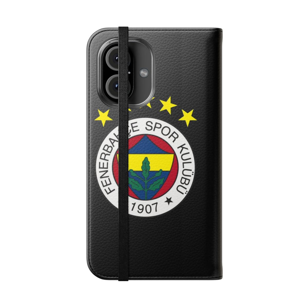 Premium Fenerbahçe-inspired 5 star logo flip cover phone case - Folded Front