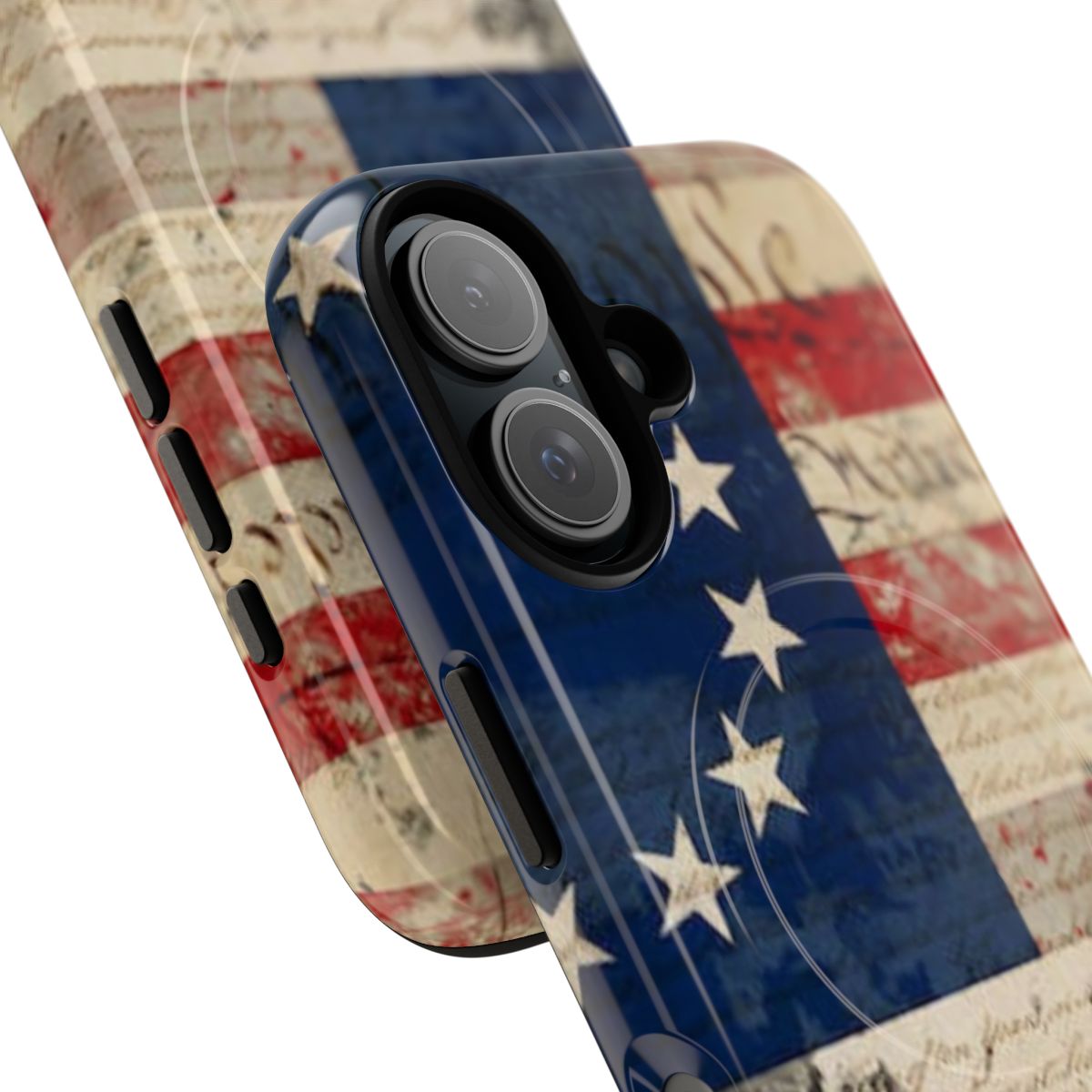 Patriotic American Betsy Ross flag phone case with US Constitution graphic - Detail