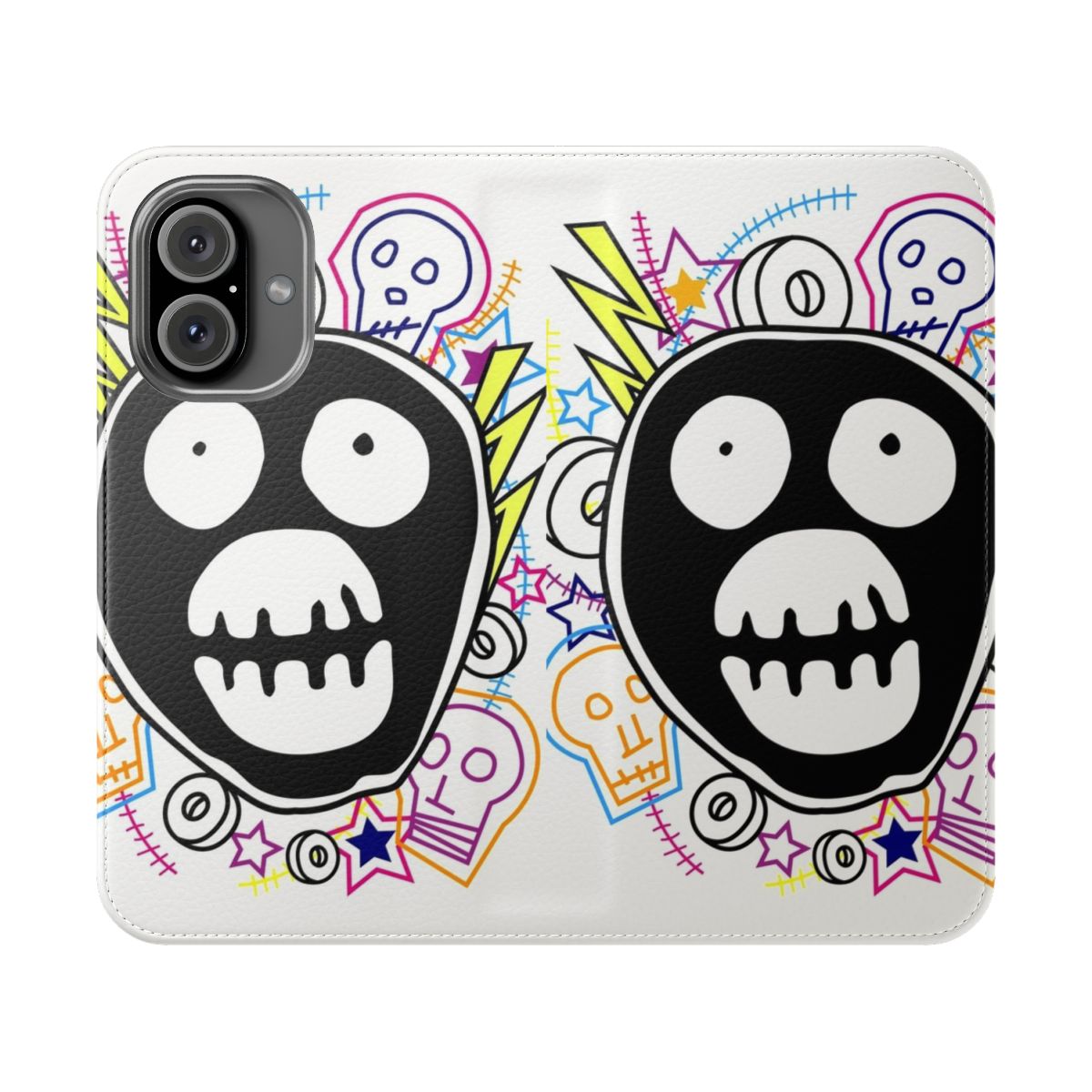 Colorful phone case featuring the iconic Mighty Boosh logo design