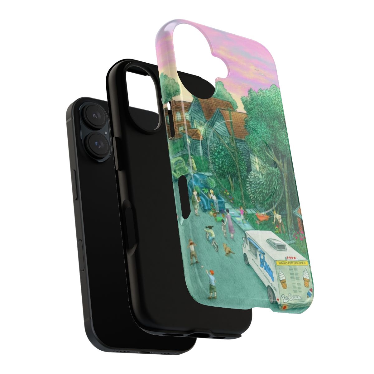 Sunset street scene with trees and architecture on a magnetic tough phone case - Layers