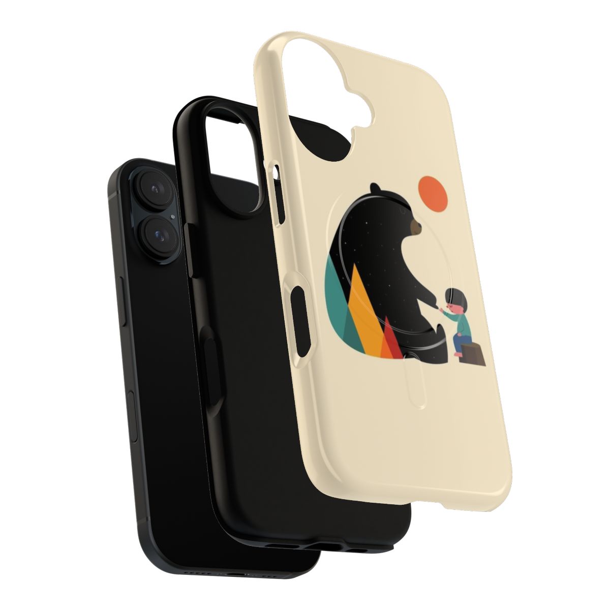 Magnetic tough phone cases featuring a nature design with a bear in a mountain landscape - Layers