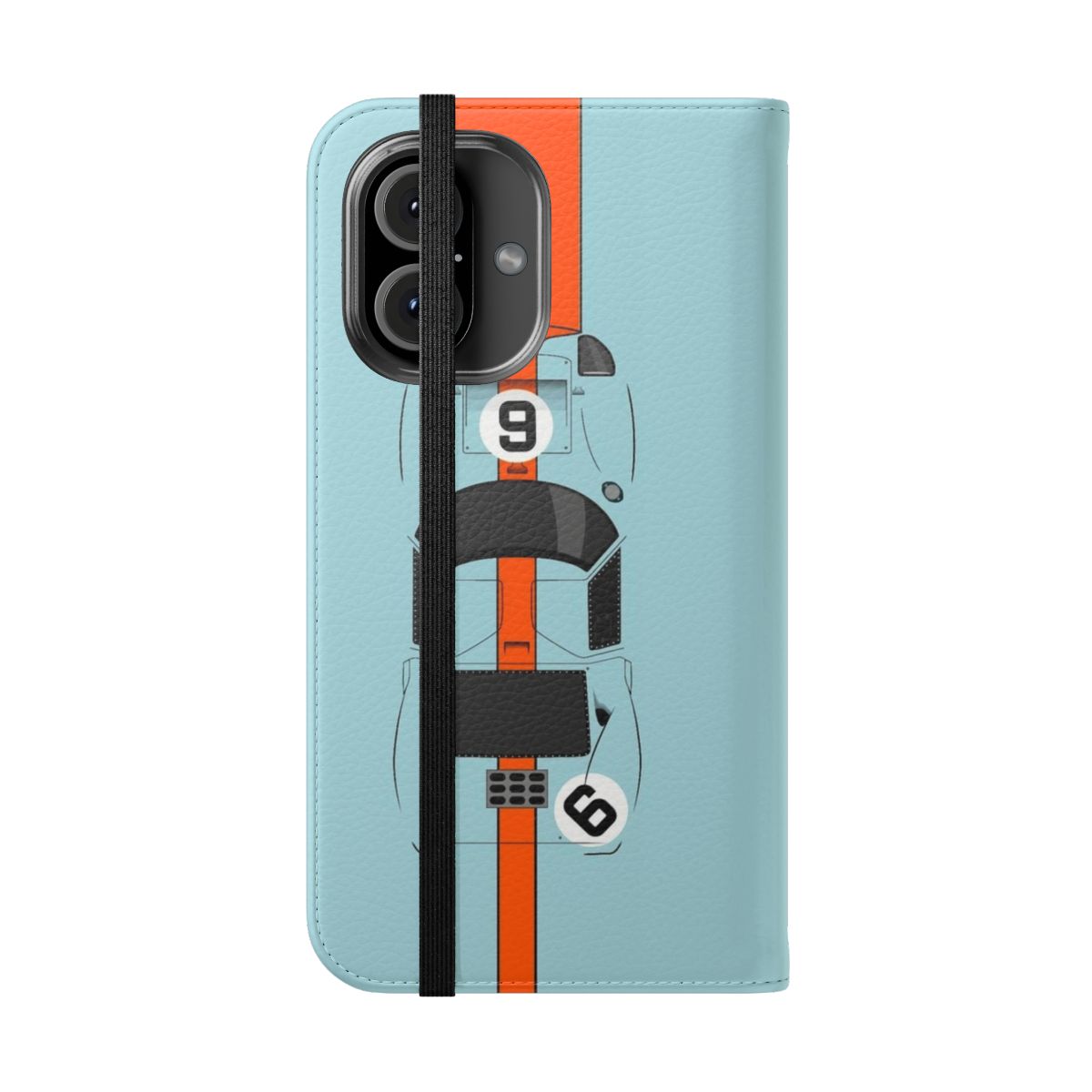 Vintage racing-inspired flip cover phone case with classic motorsports design - Folded Front