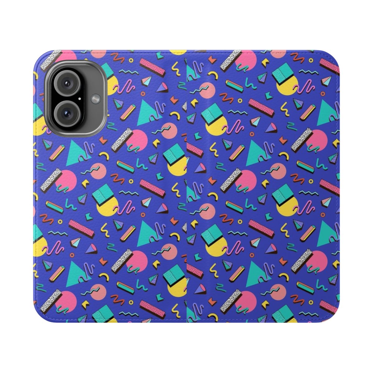 Vintage-inspired 90s style phone case cover with colorful geometric pattern