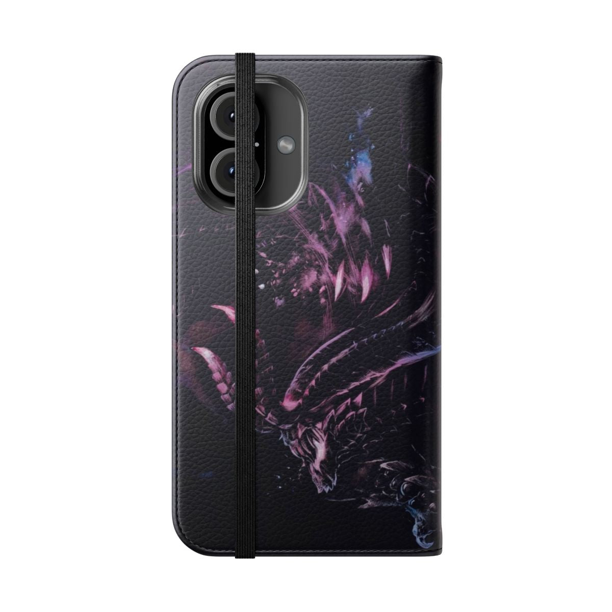 Artistic illustration of the fearsome Gore Magala creature from the Monster Hunter video game series, featured on a stylish phone case. - Folded Front