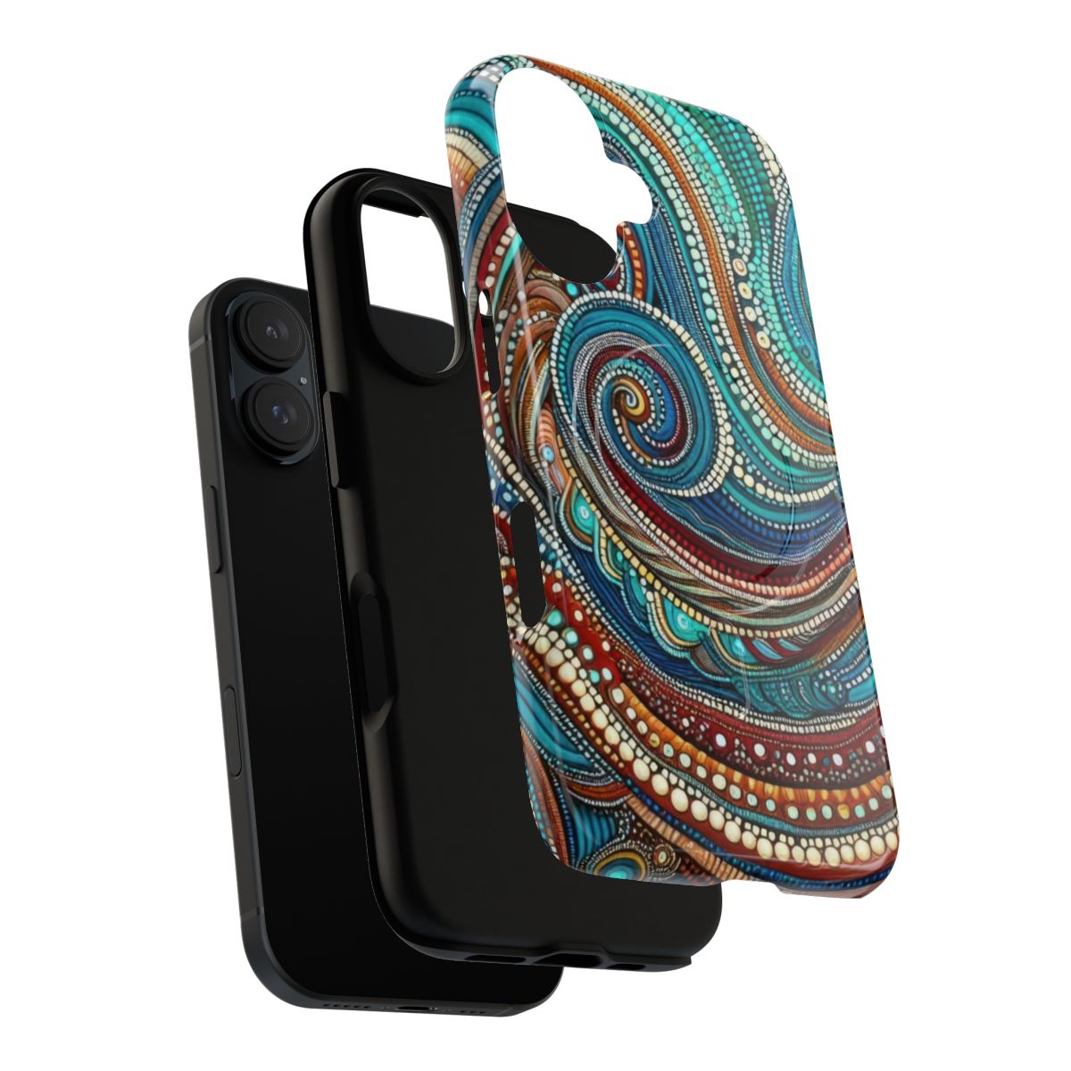 Abstract wave design phone case featuring a dot painting pattern inspired by traditional Aboriginal Australian art. - Layers