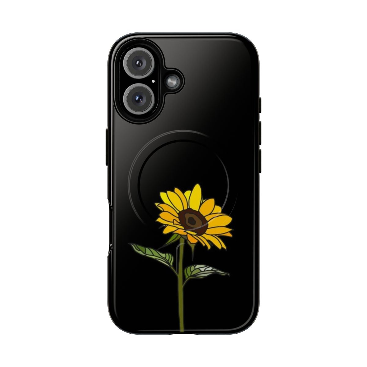 Sunflower phone case with a black magnetic tough design