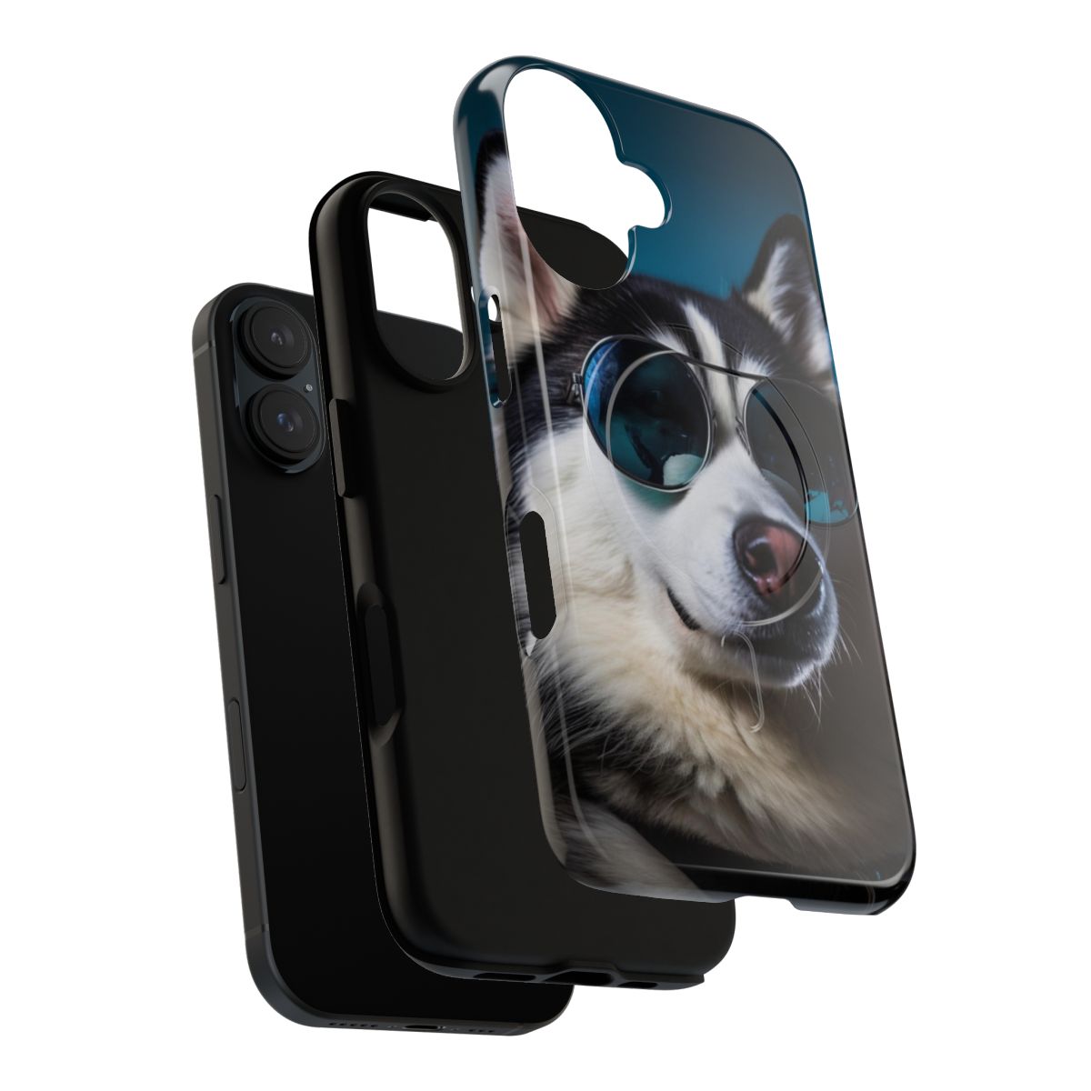 Vibrant illustration of a friendly Siberian husky on a protective phone case. - Layers