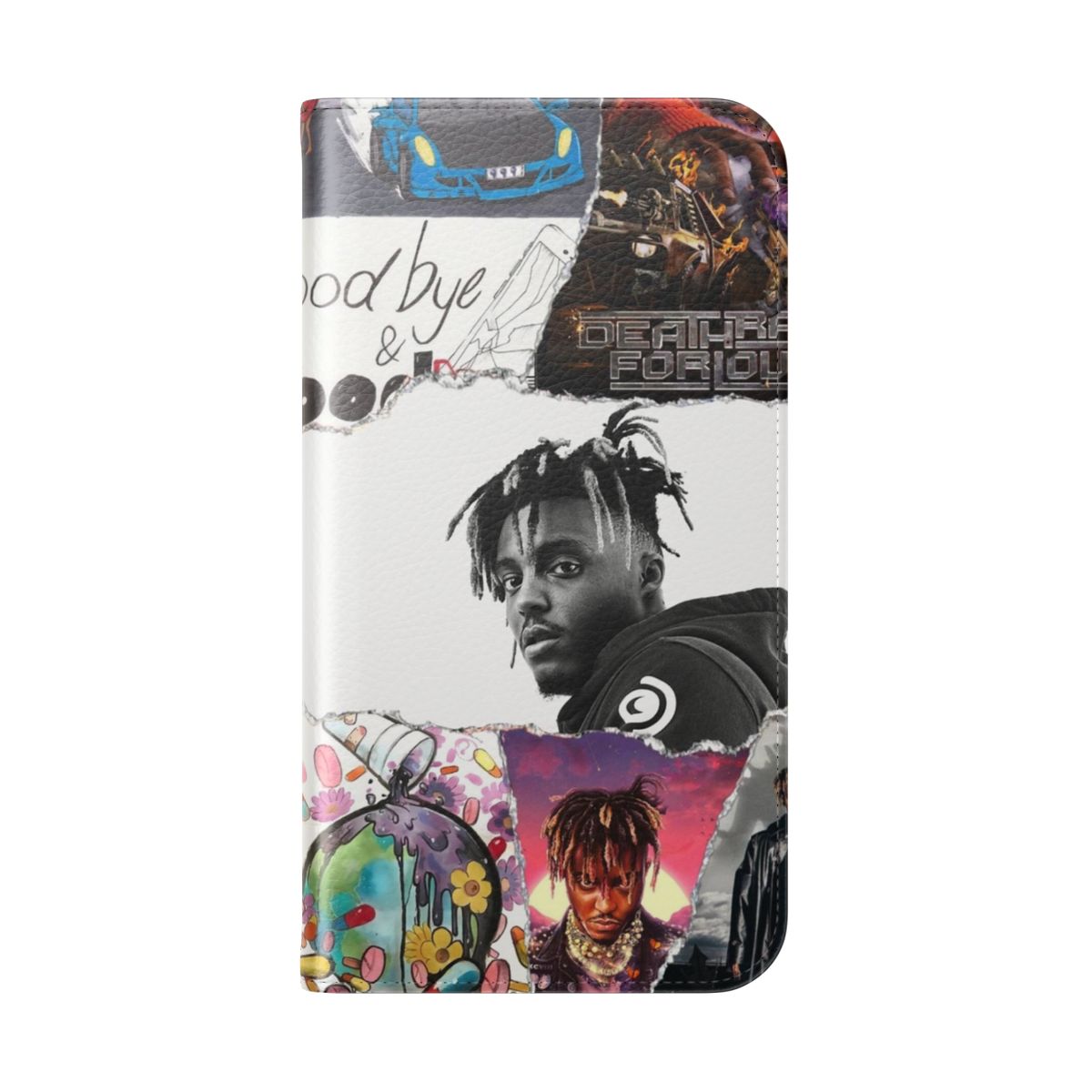 Juice WRLD inspired flip cover phone case with custom 999 fan art design - Folded Back