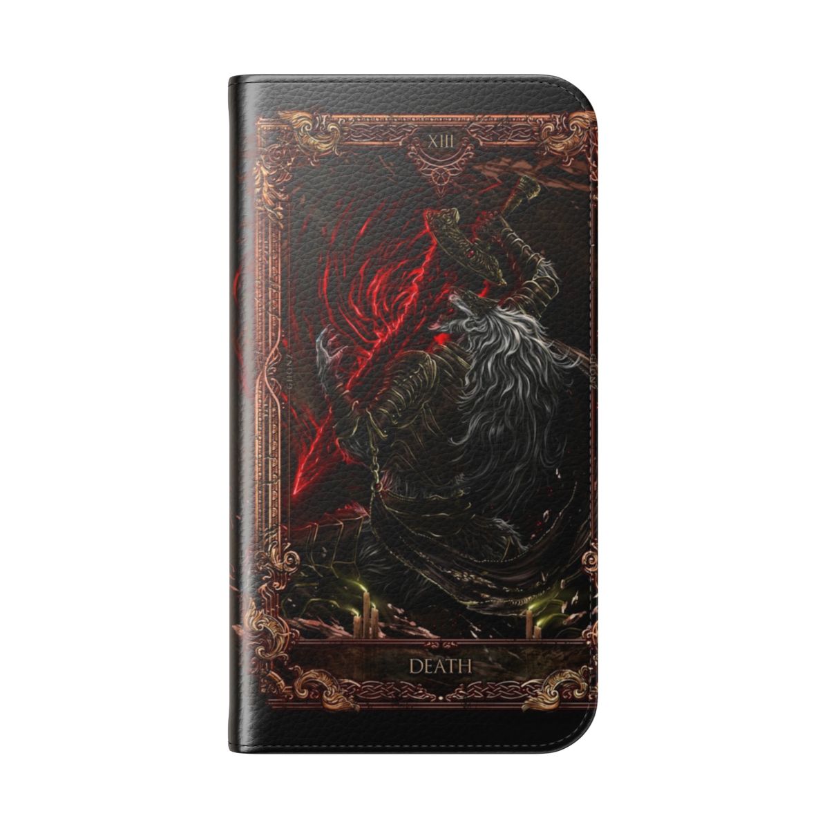 Fantasy-style flip cover phone case inspired by Elden Ring and Dark Souls games - Folded Back