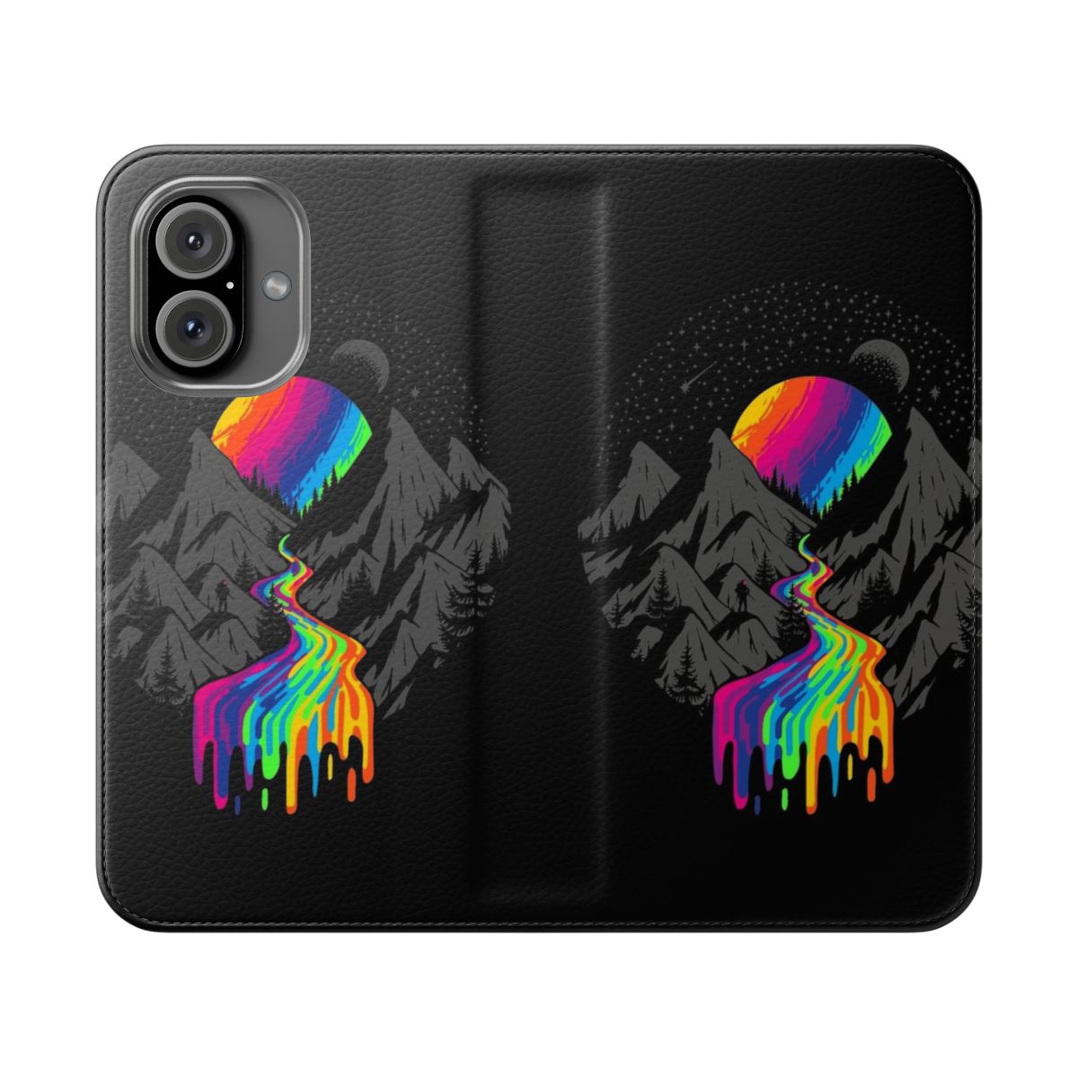 Cosmic River Galaxy Phone Case with Retro Space and Celestial Motifs