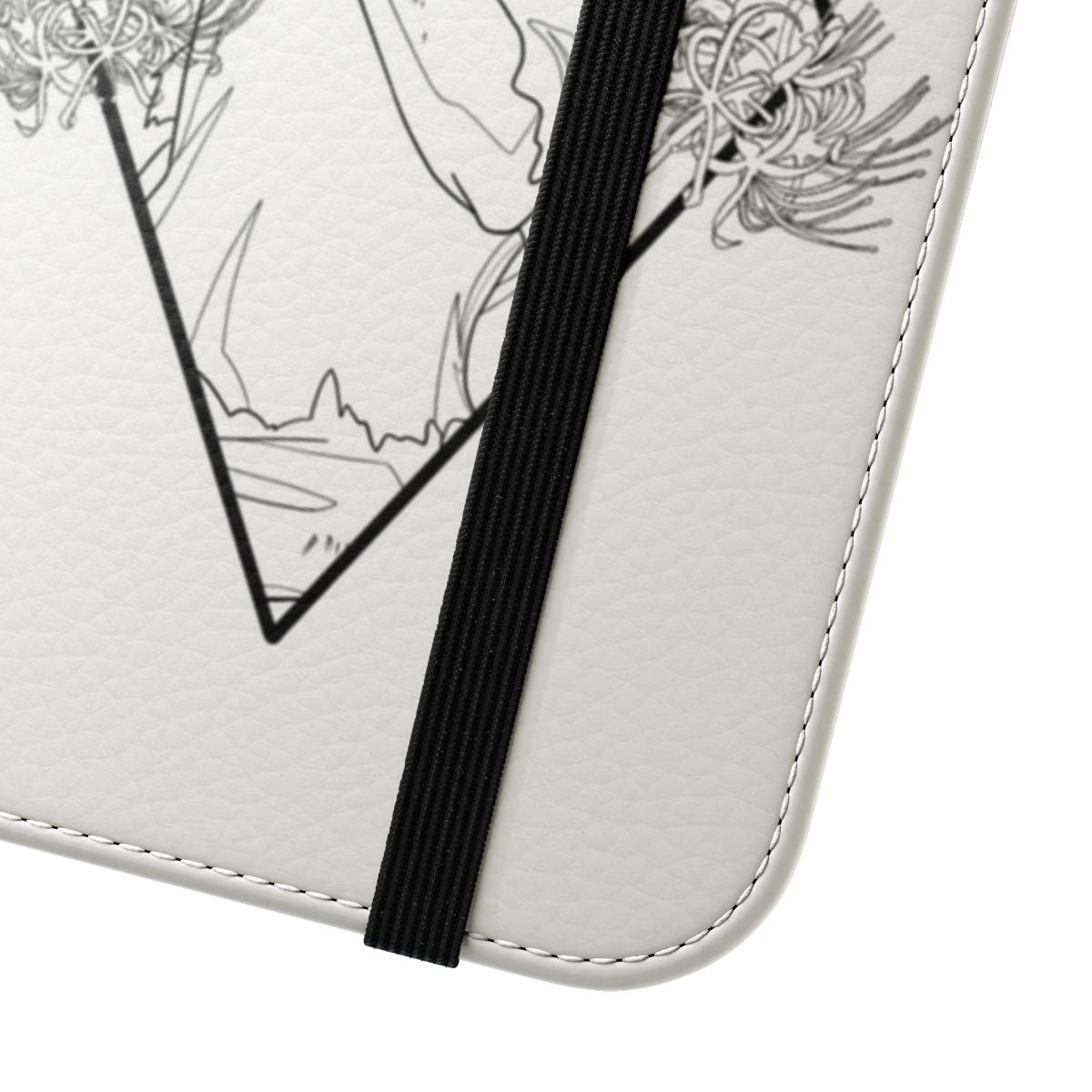 Anime-inspired phone case cover featuring Kaneki and red spider lily lineart design - Close Up