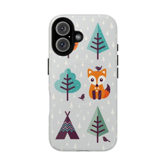 Illustration of a cute fox in a winter forest on a gray magnetic tough phone case