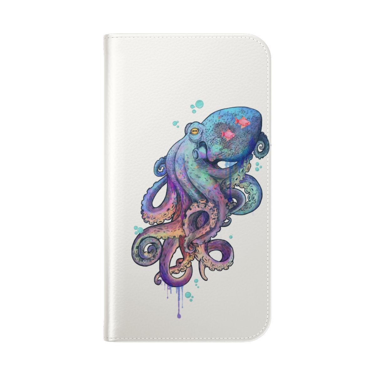 Vibrant watercolor octopus illustration on a protective phone case - Folded Back