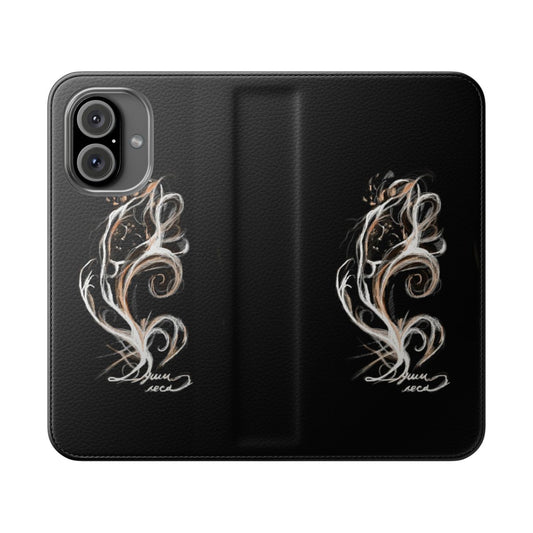 A nature-inspired flip cover phone case featuring a fantasy forest design.