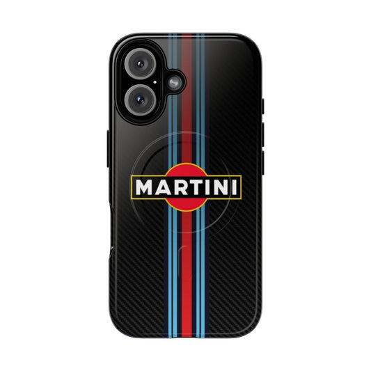 Martini racing inspired magnetic tough phone case with racing stripes