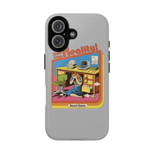 Retro phone case with vintage-inspired art depicting everyday office and adult life struggles