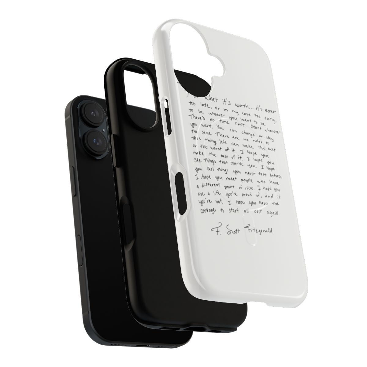 Black and white phone case with F. Scott Fitzgerald literary quote - Layers