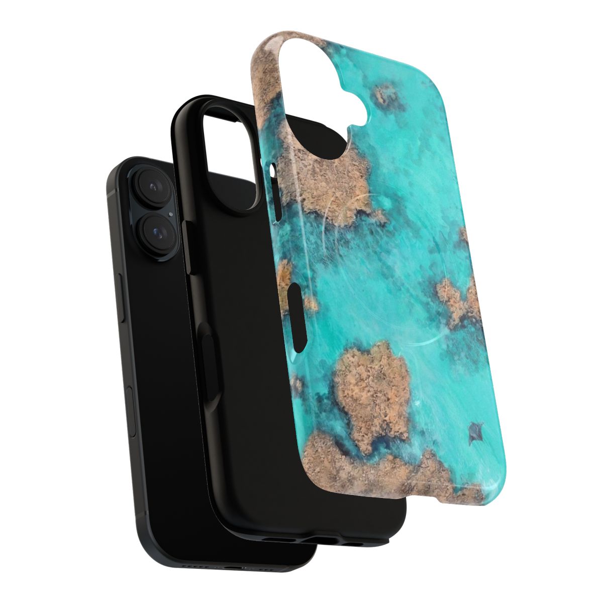 Manta ray-themed tough phone cases with magnetic closure and aerial photography designs - Layers