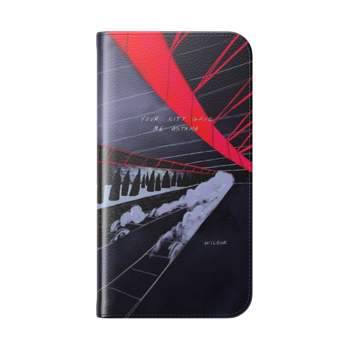 Flip cover phone case with YCGMA (Your City Gave Me Asthma) design, featuring Wilbur Soot and Dream SMP artwork. - Folded Back