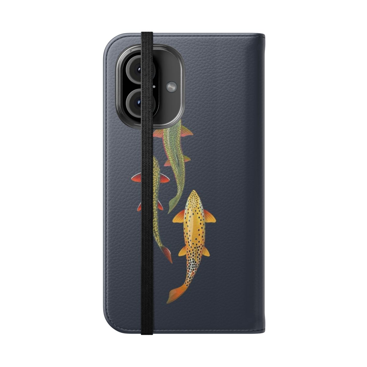 Artistic three trout design on a flip phone case - Folded Front