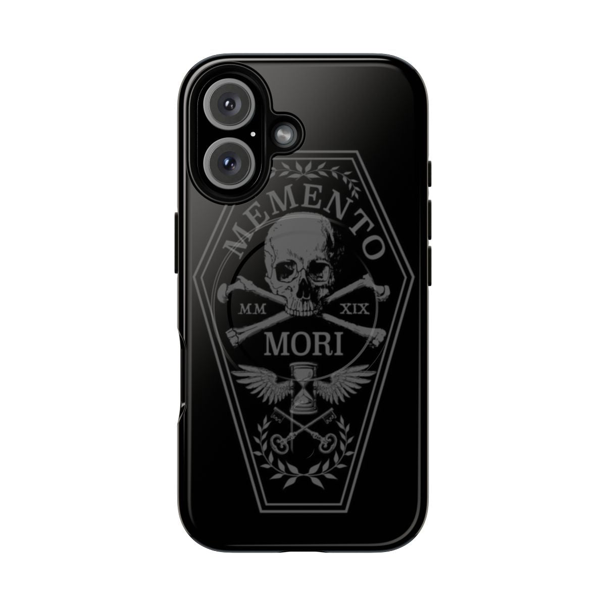 Memento Mori Themed Magnetic Phone Case with Skull, Coffin, and Gothic Imagery