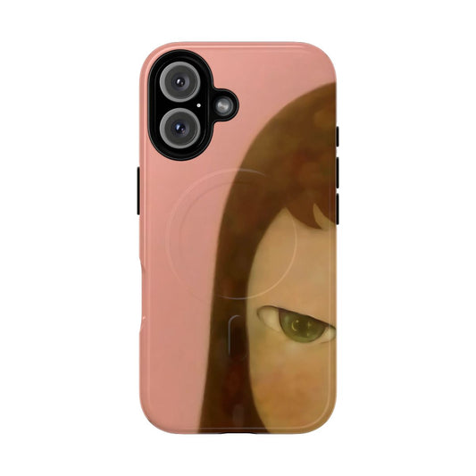 Magnetic tough phone case with a cute baby girl painting design inspired by Japanese artist Yoshimoto Nara.