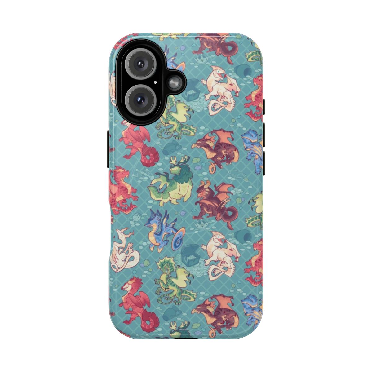 Chromatic dragon phone case with teal and aqua color patterns