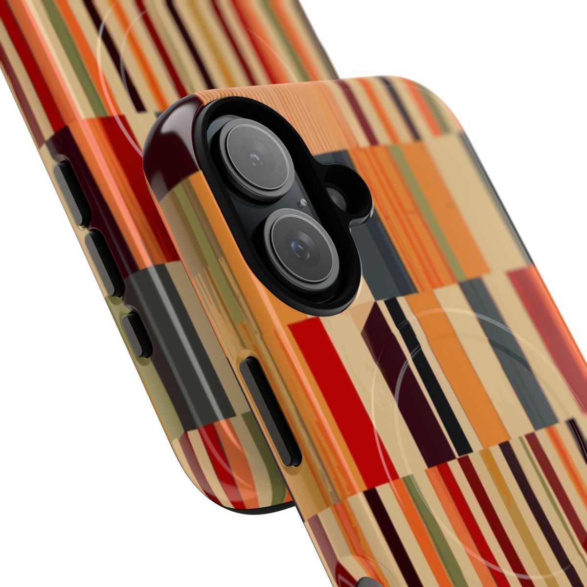 Scandinavian-inspired vertical stripe pattern phone case with a magnetic closure and tough construction. - Detail