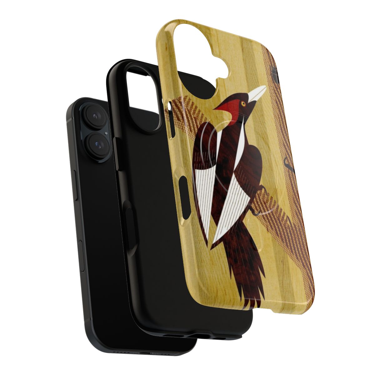 Digital illustration of the extinct ivory-billed woodpecker on a phone case - Layers