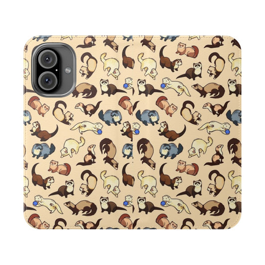 Flip phone case with a pattern of adorable cat snakes or ferrets