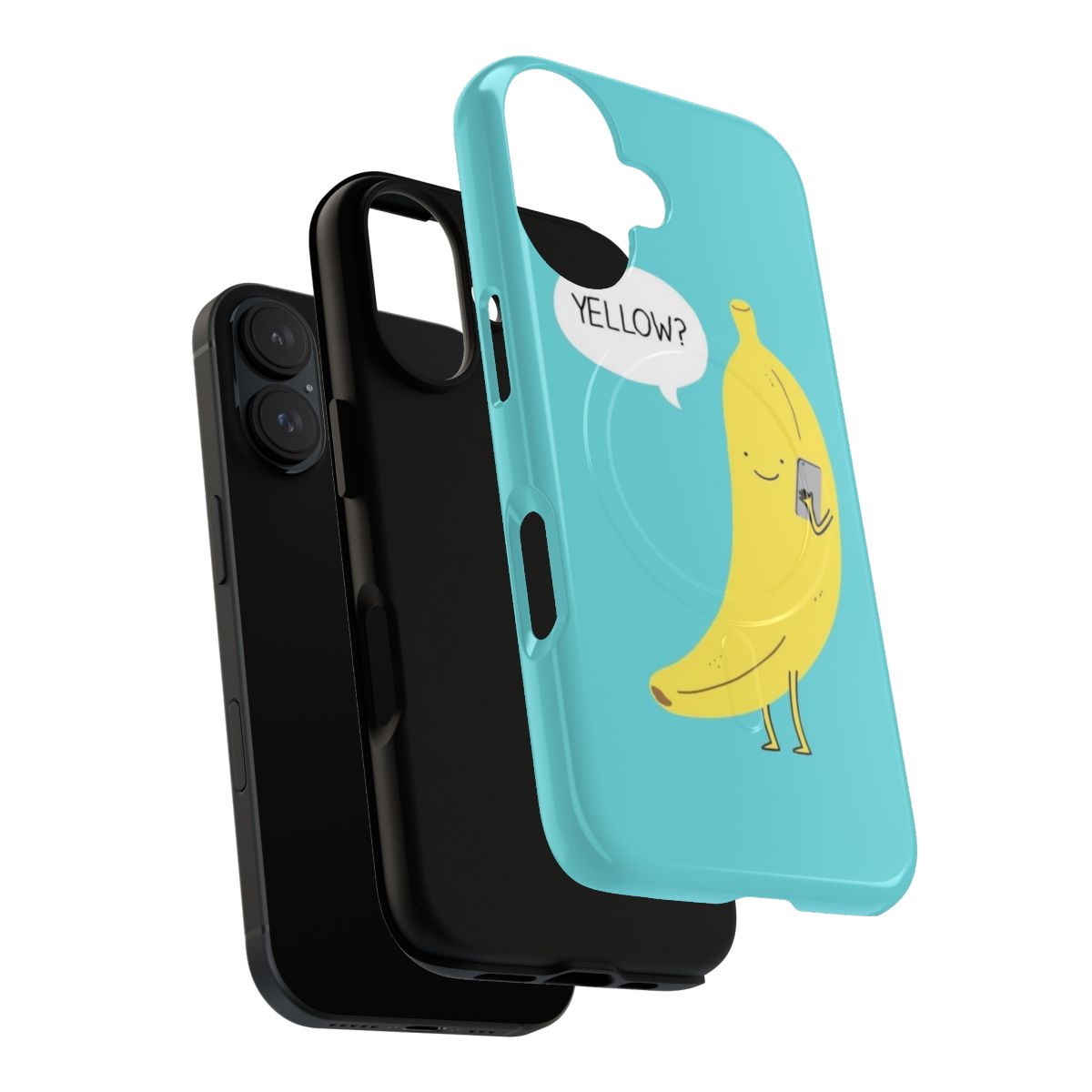 A bright yellow banana-shaped magnetic tough phone case - Layers