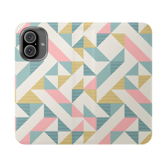 Retro geometric patchwork phone case cover with diamond and triangle patterns