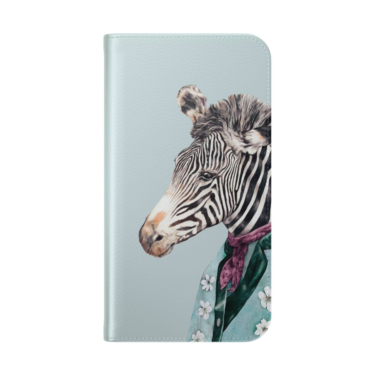 Blue and white boho flip phone case with a tribal zebra print design - Folded Back