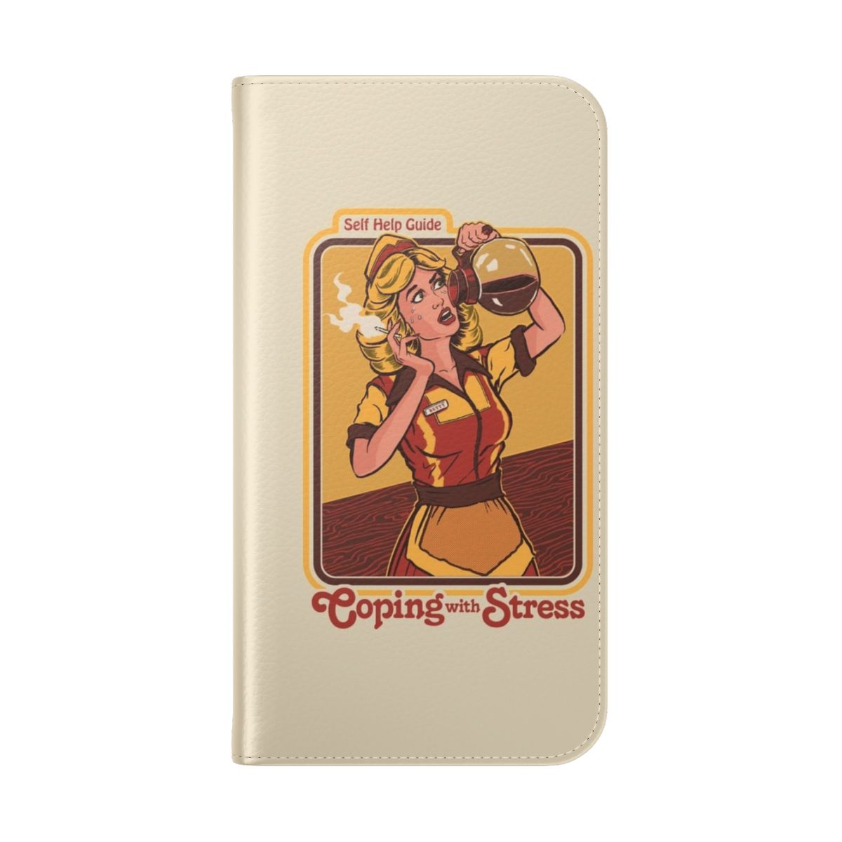 Vintage-style flip phone case with a humorous design for stress relief and caffeine-fueled Mondays - Folded Back