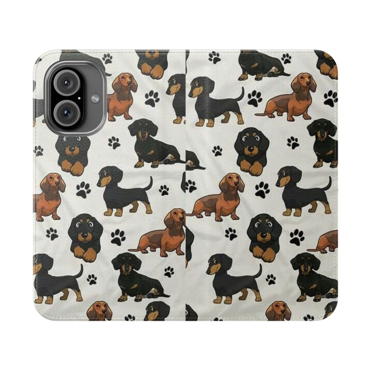 Dachshund dog cartoon design on a flip phone case