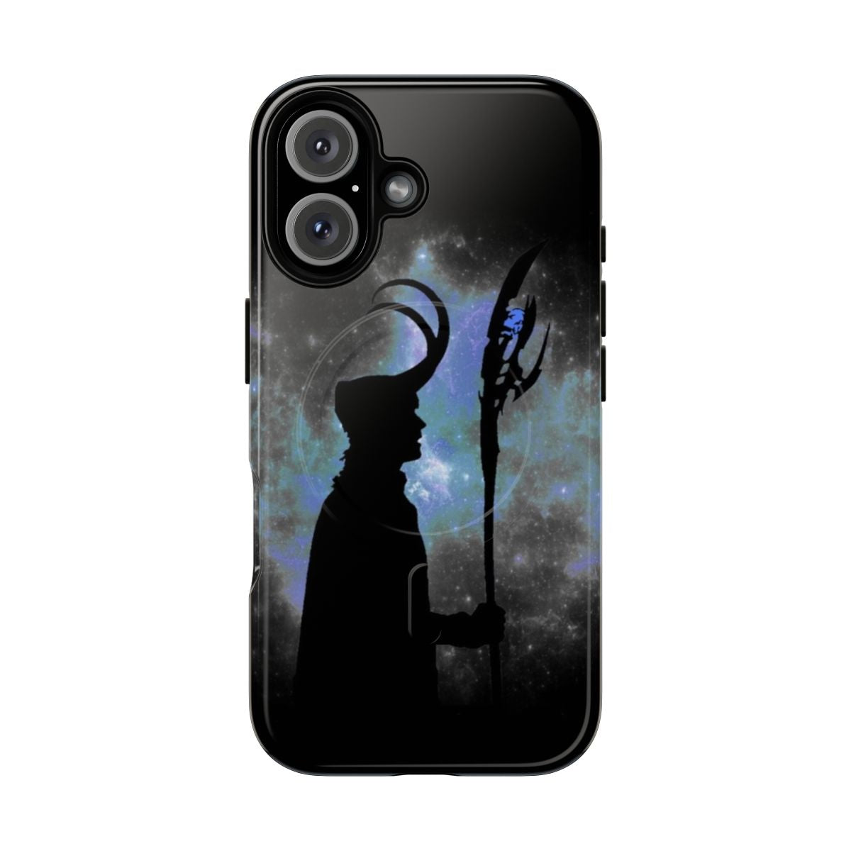 Loki-inspired magnetic tough phone case with colorful silhouette design