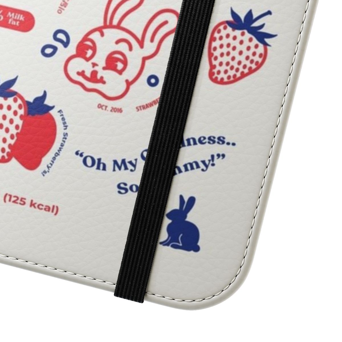 Vivid strawberry milk carton inspired phone case with flip cover design - Close Up