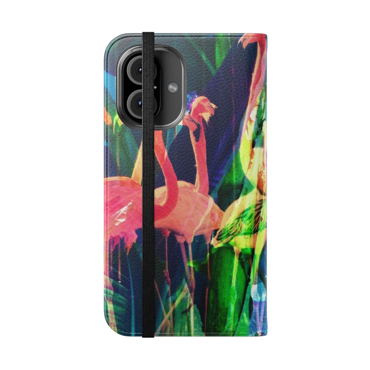 Vibrant flamingo and floral design on a pink phone case - Folded Front